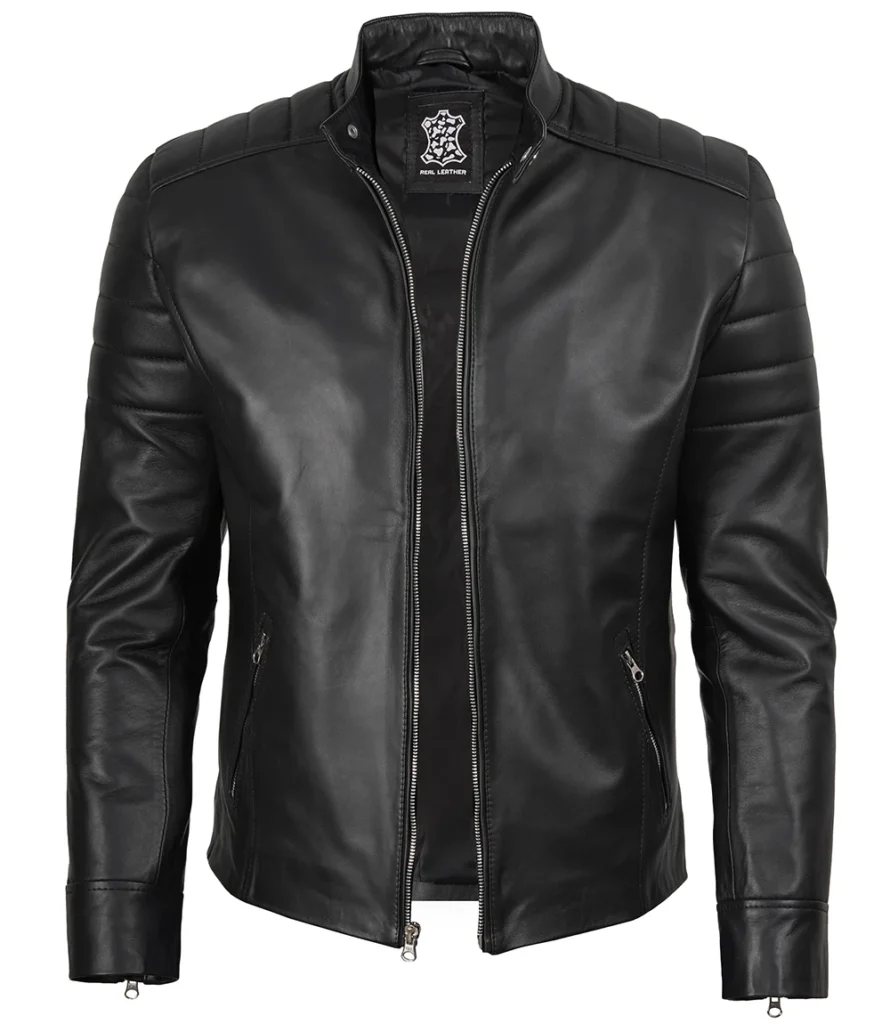 Mens-Premium-Cafe-Racer-Black-Leather-Jacket